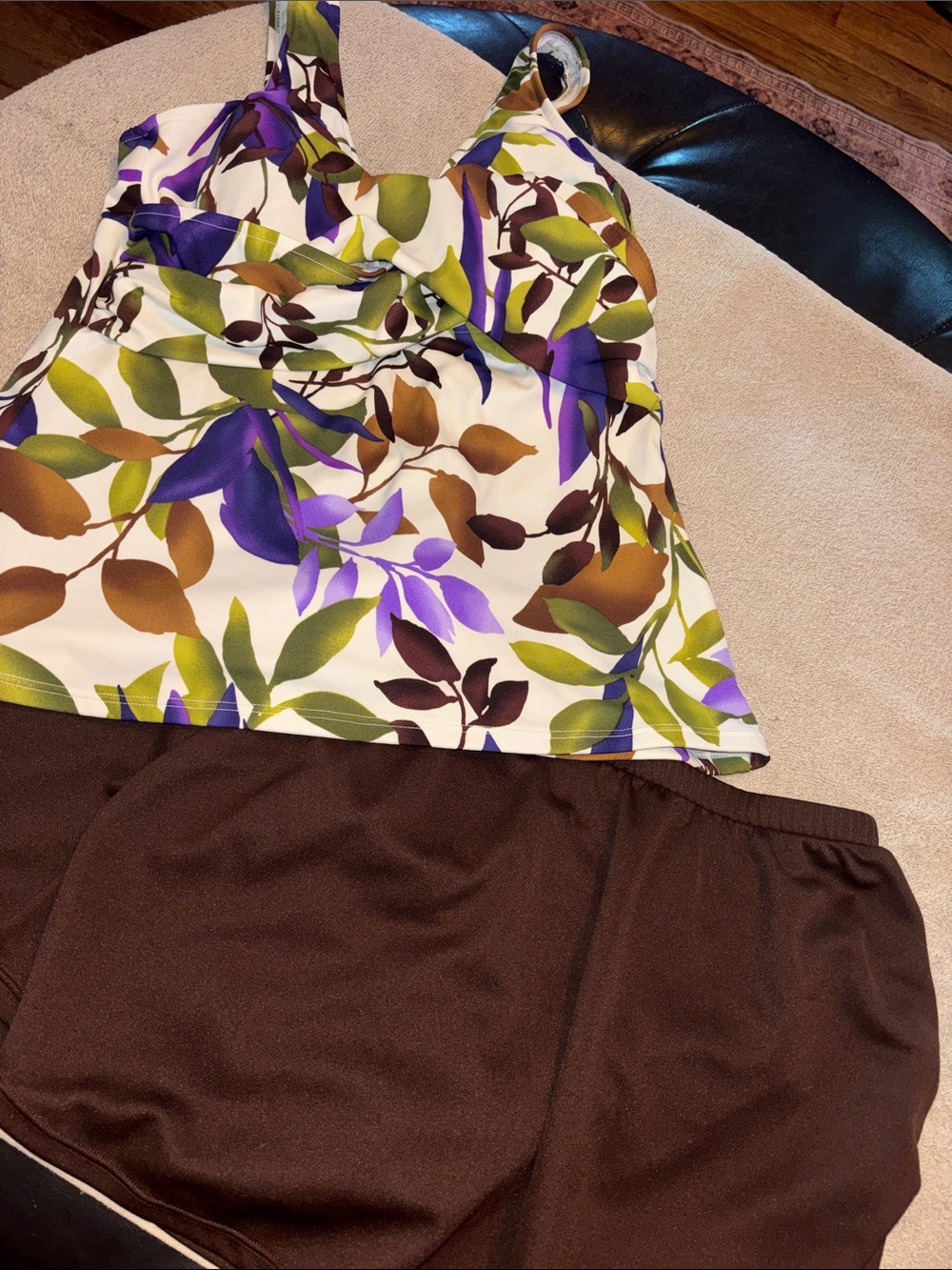 White Stag Woman’s Brown floral tankini with brown bottoms